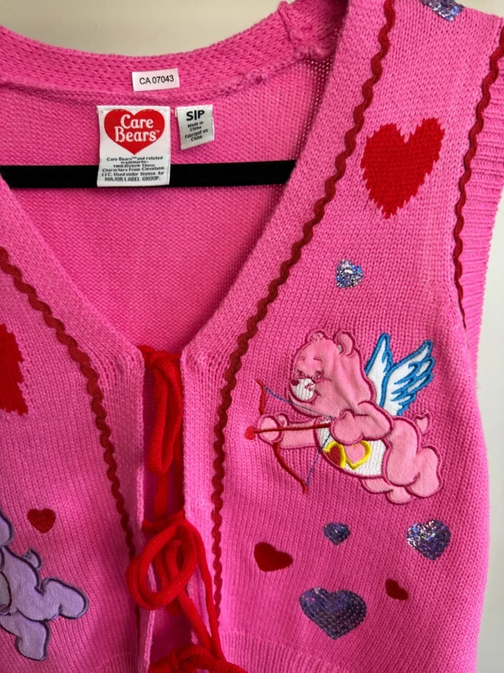 Sold Care Bears Bright Pink Heart & Sequin Knit Vest - Picture 2 of 3